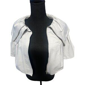 ELLE White Cropped Jacket With Puffy Sleeves & Zipper OFFICE ATTIRE WORKATTIRE